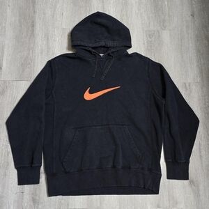 Vintage Y2K Nike Big Center Swoosh Hoodie Sweatshirt Baggy Skate Faded Black